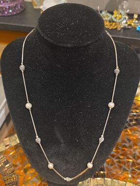 Vintage Silver-Tone Necklace with White Pearls